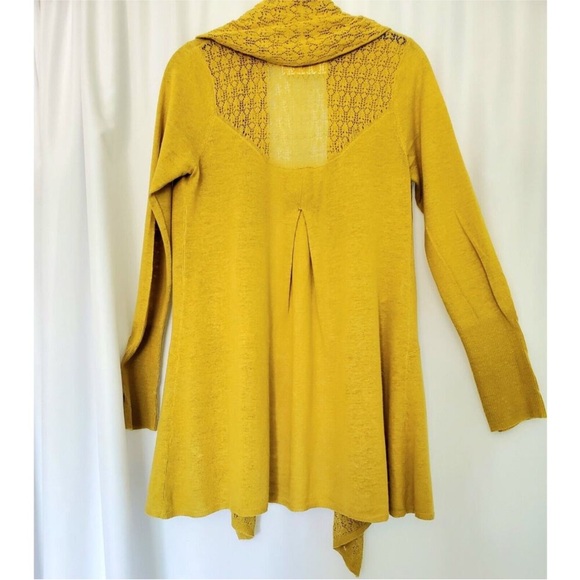 Angel of the North Anthropologie Chartreuse Mustard Cardigan Open Sweater - M - Picture 2 of 6